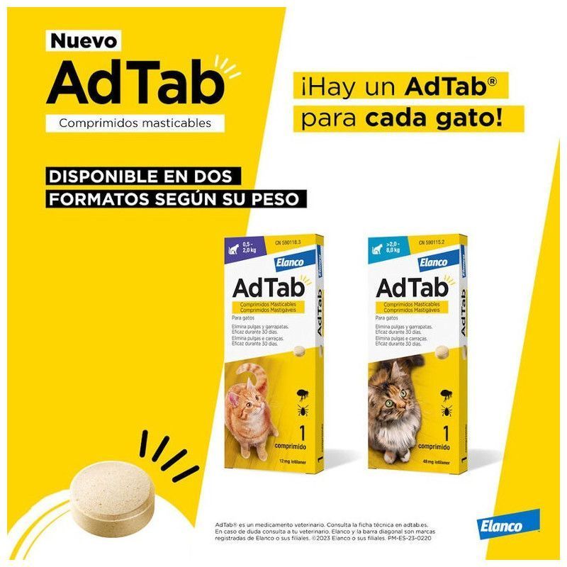 AdTab Gatos 2-8Kg - 3 comprimidos Pastillas Antiparasitarias AdTab Gatos 2-8Kg - 3 comprimidos Pastillas Antiparasitarias