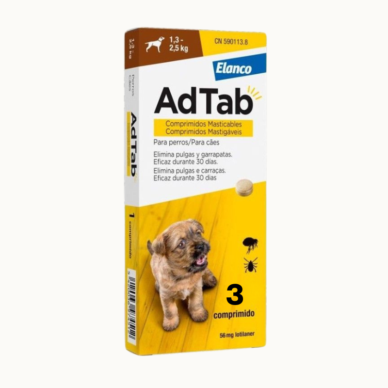 AdTab Perros 1,3 - 2,5Kg - 3 comprimidos Pastillas Antiparasitarias